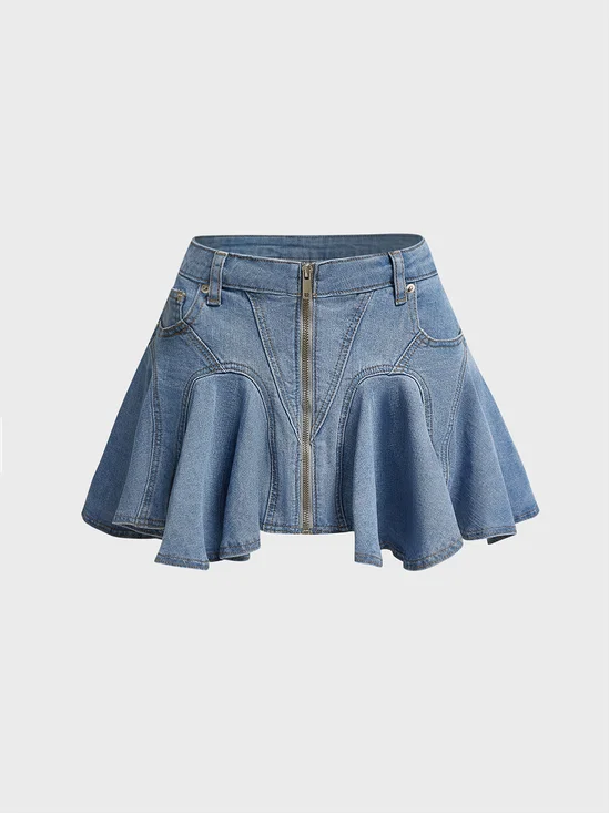 Denim Plain Mini Denim Skirt
