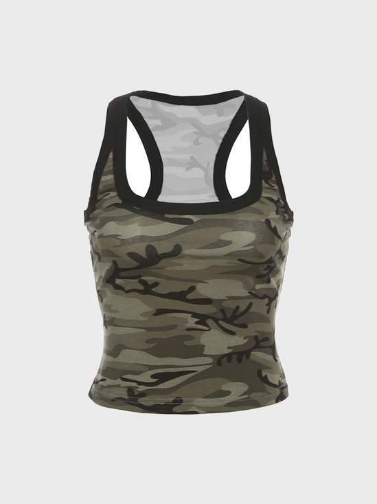 Jersey Square Neck Camo Tank Top