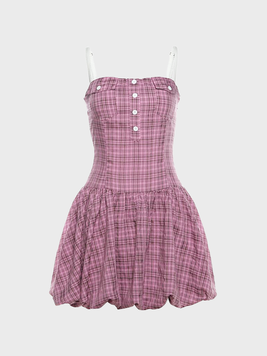 Spaghetti Plaid Sleeveless Mini Dress