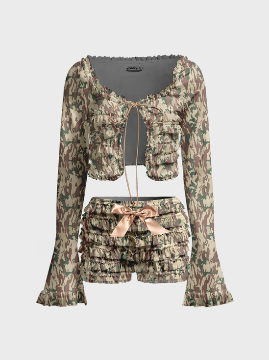 Jersey Camo Top With Pants Two-Piece Set