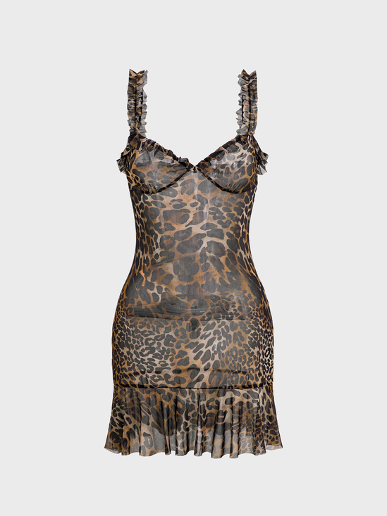 Spaghetti Leopard Sleeveless Mini Dress