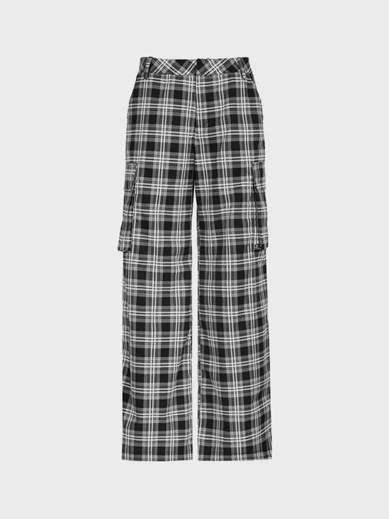 Twill Plaid Straight Pants Fashion Pants