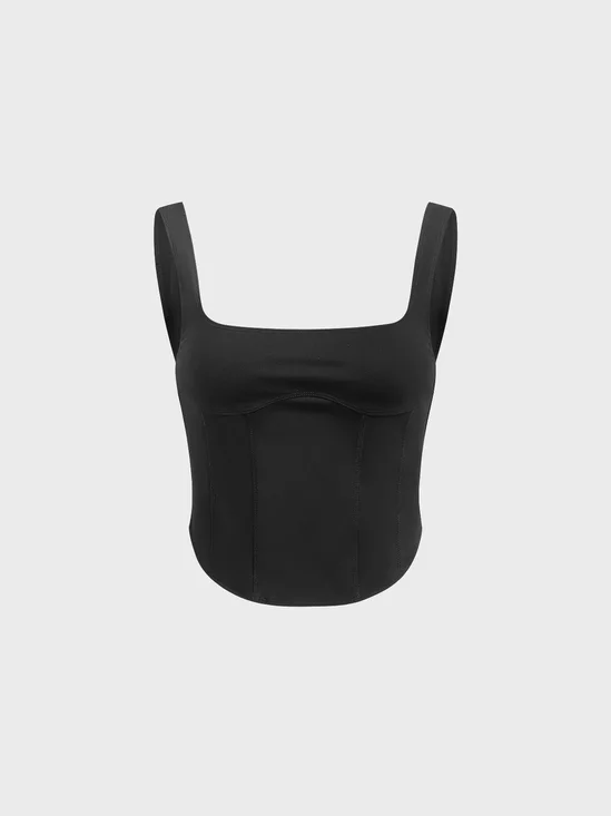 Nylon Square Neck Plain Tank Top
