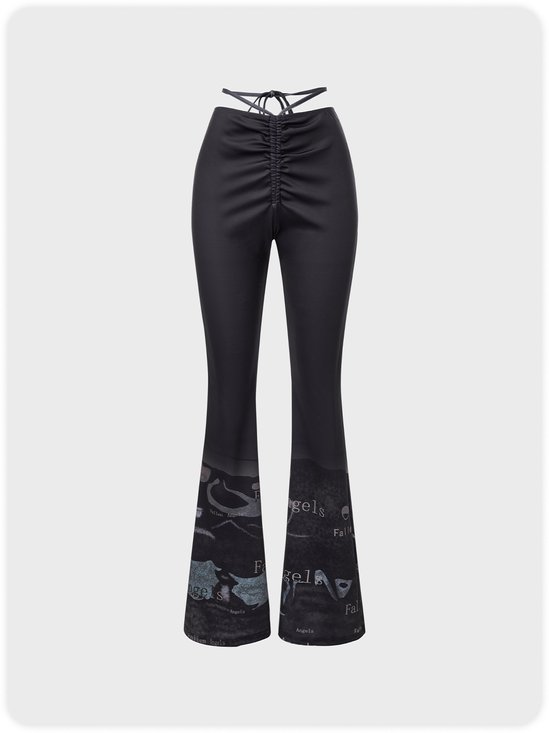 Abstract Low-waisted buttocks pleated lace-up printing fashion casual micro-la trousers Pants