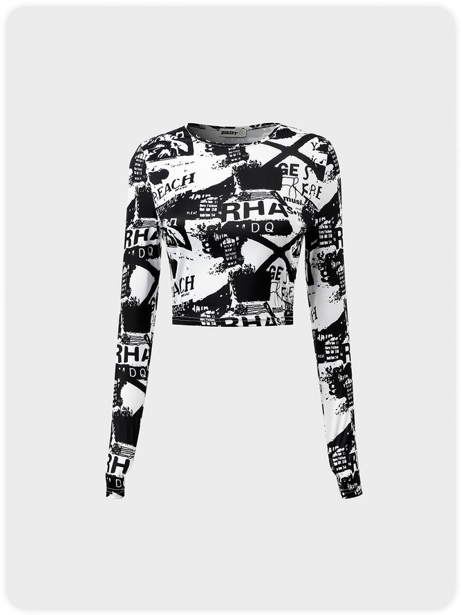 【Clearance Sale】Street Black-White Letter Crew Neck Top T-Shirt
