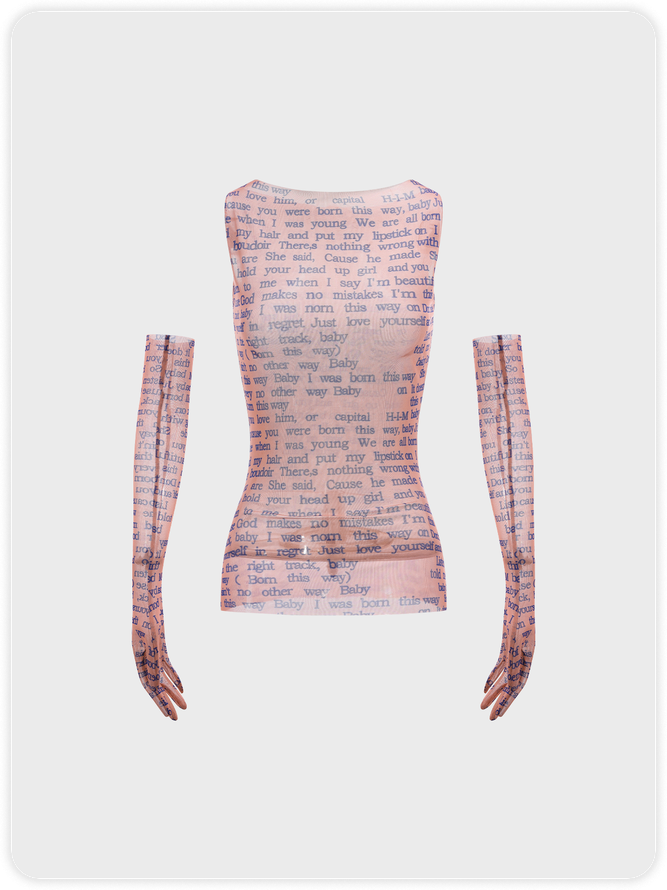Y2K Khaki Mesh Letter Arm Sleeves Party Top Women Top