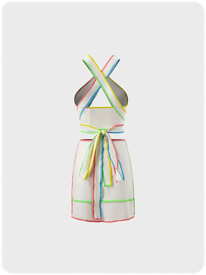 【Clearance Sale】Y2K White Sleeveless Neon Two-Piece Set