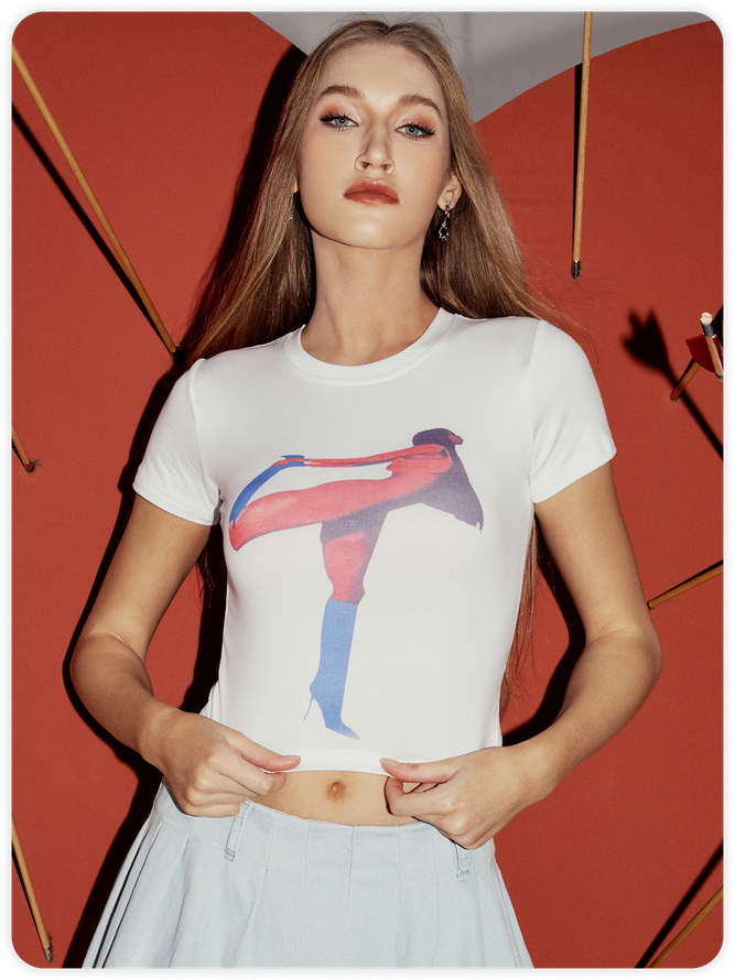 Y2K White Body Print Top T-Shirt