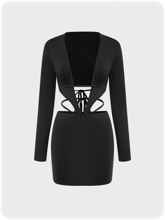 【Final Sale】Street Black Cut Out Dress Mini Dress