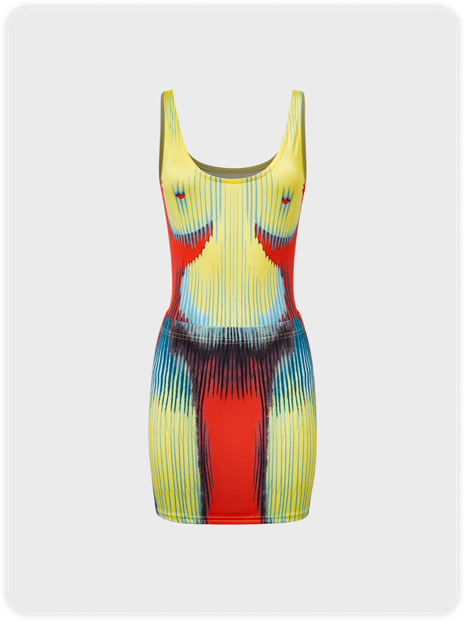 Edgy Multicolor Thermal Body Print Party Two-Piece Set
