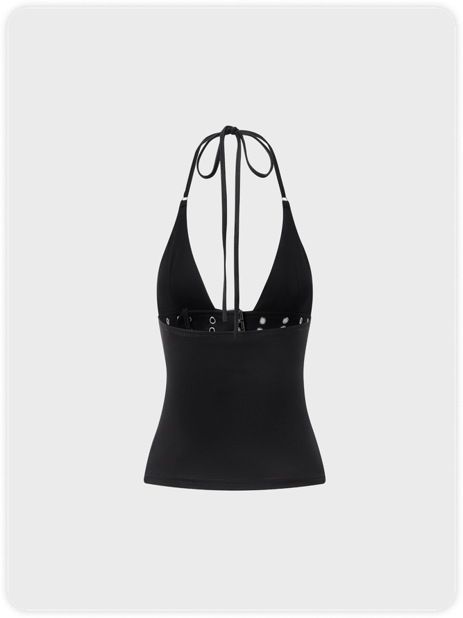 Street Black Belt Etal Backless Top Tank Top & Cami