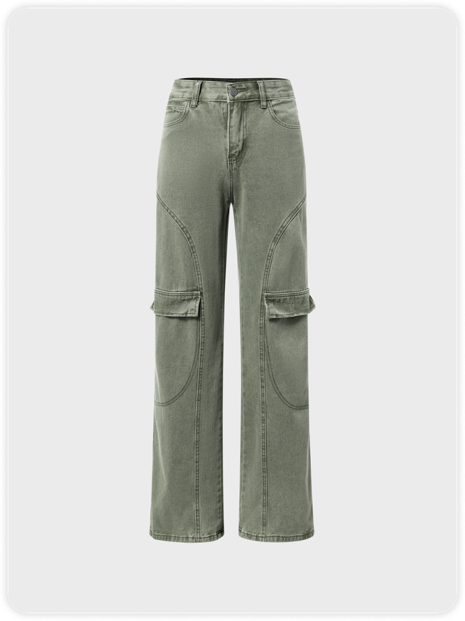 Street Green Pockets Bottom Pants