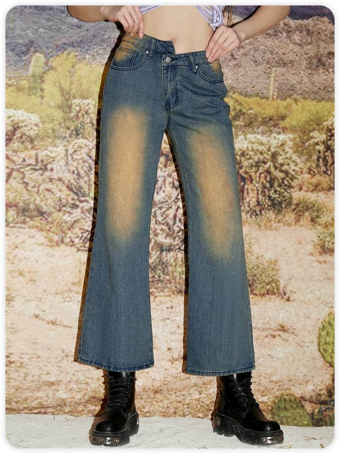 Street Blue Jeans Asymmetrical Design Bottom