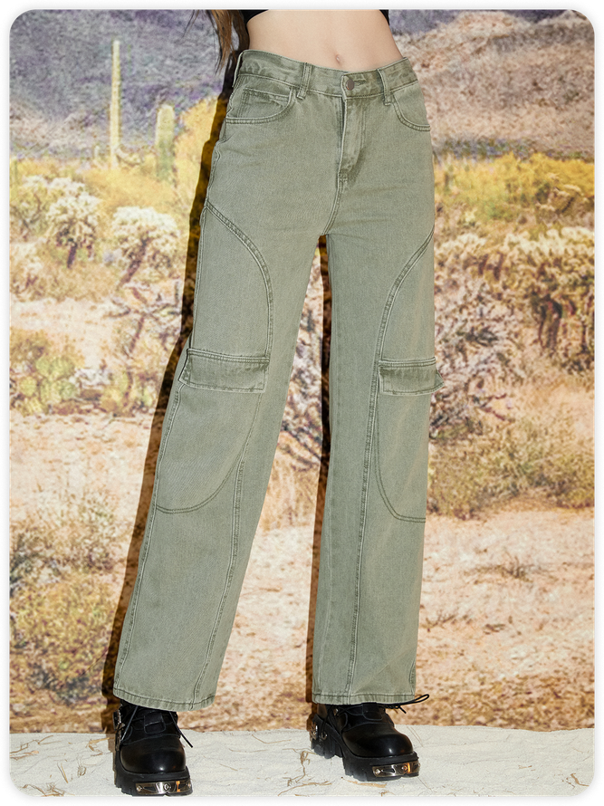 Street Green Pockets Bottom Pants
