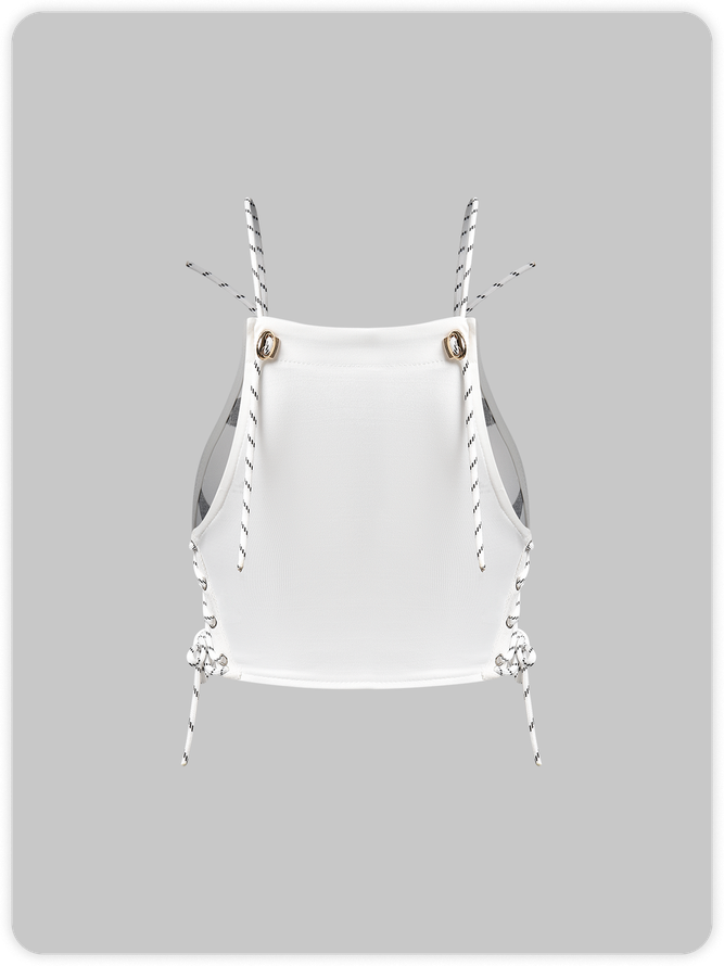 Street White Lace up Zipper Top Tank Top & Cami