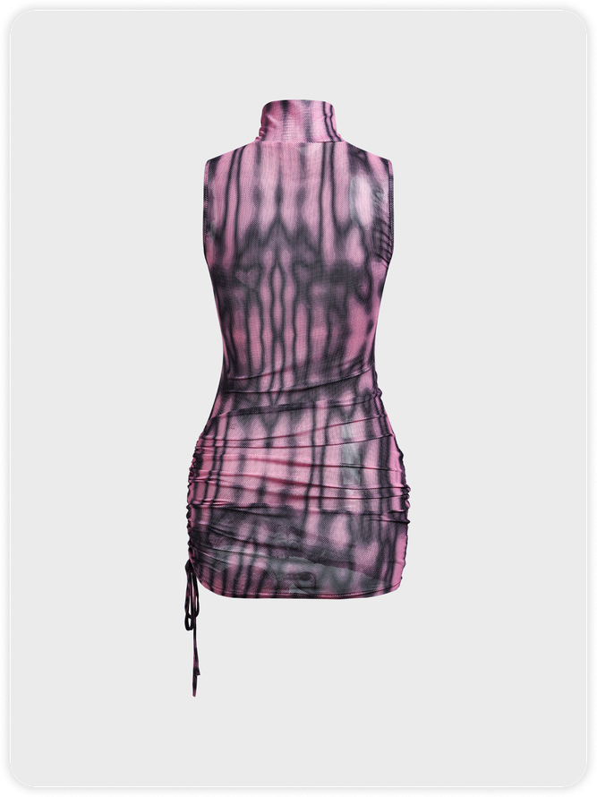 Y2k Pink Chevron Mesh Drawstring Dress Mini Dress