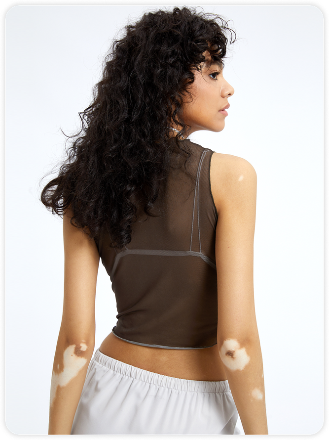 Y2k Brown Mesh Letter Top Tank Top & Cami