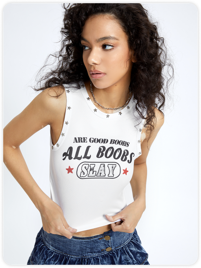 Street All boos are good boos Street White Rivet Text letters Top Tank Top & Cami
