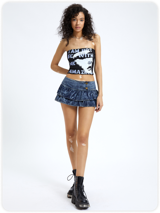 【Final Sale】Street Black Body print Cut out Top Women Top