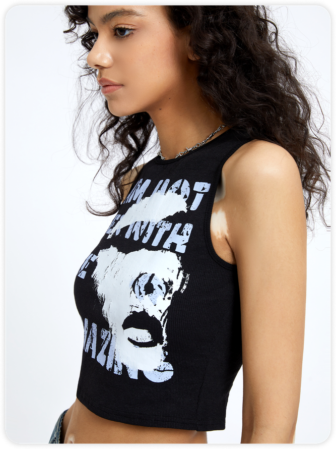 Street Black Body print Letter Top Tank Top & Cami