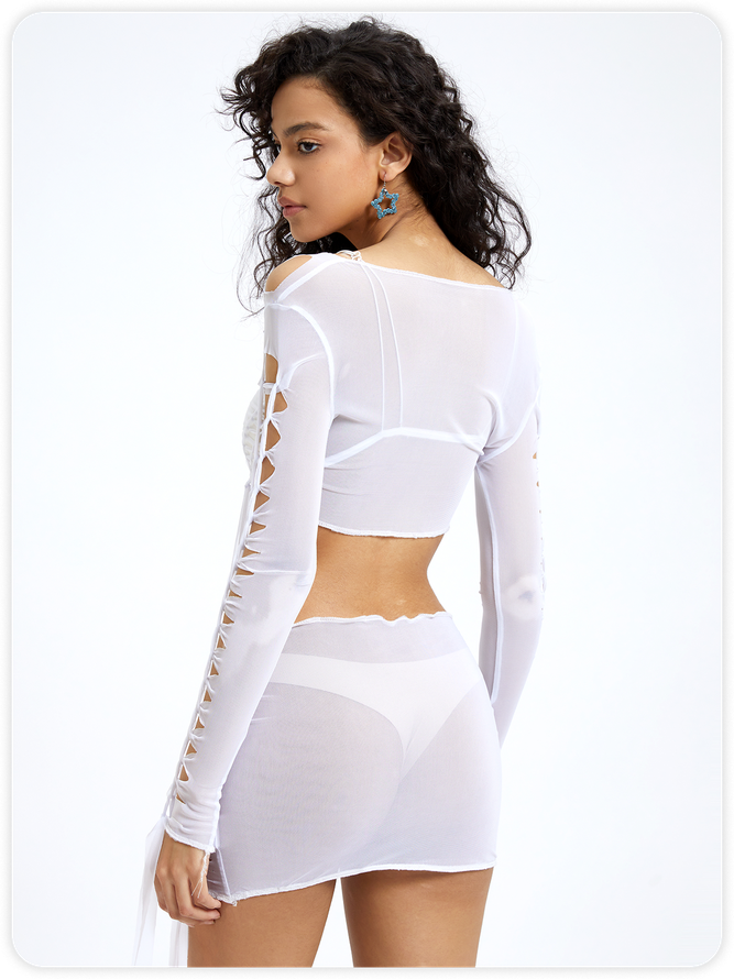 Edgy White Cut out Two-Piece Set