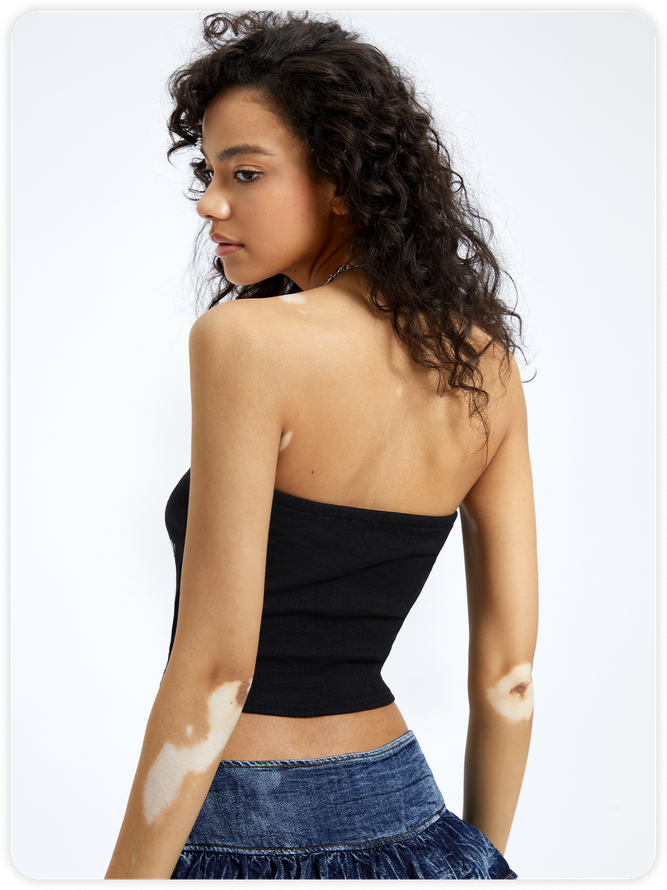 【Final Sale】Street Black Body print Cut out Top Women Top