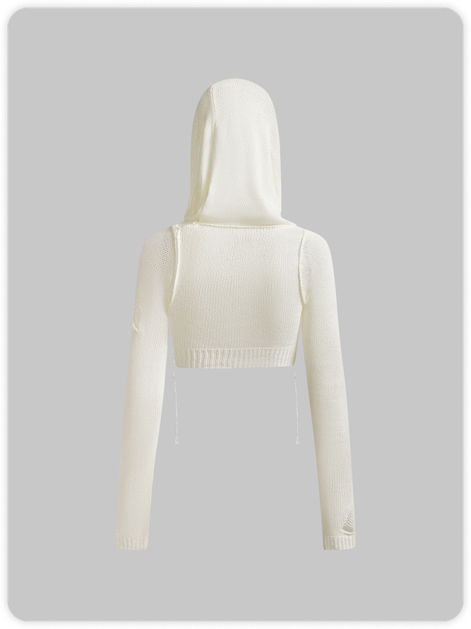 Edgy Black Hooded Cut Out Top Sweater