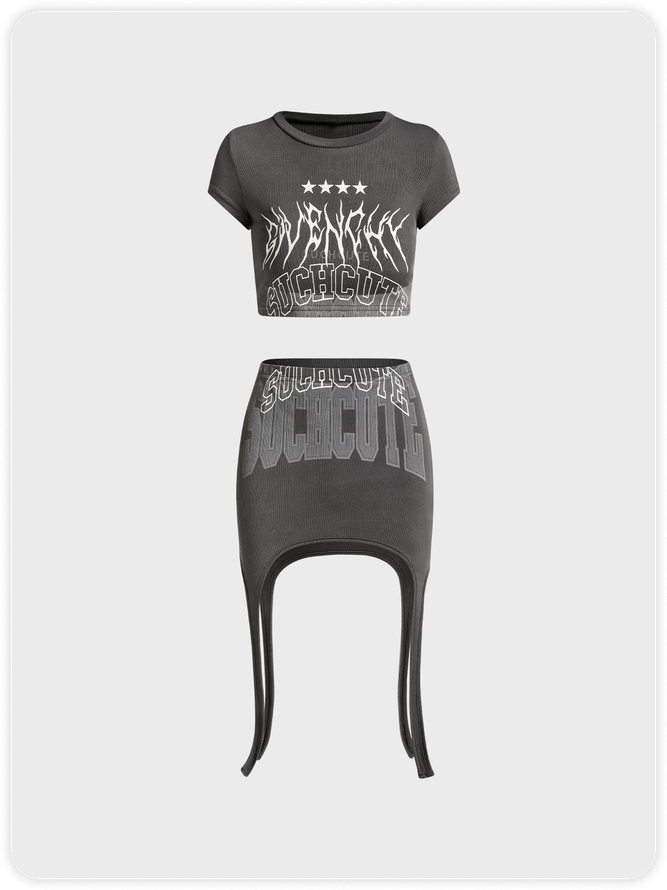 Street Gray Letter Two-Piece Set