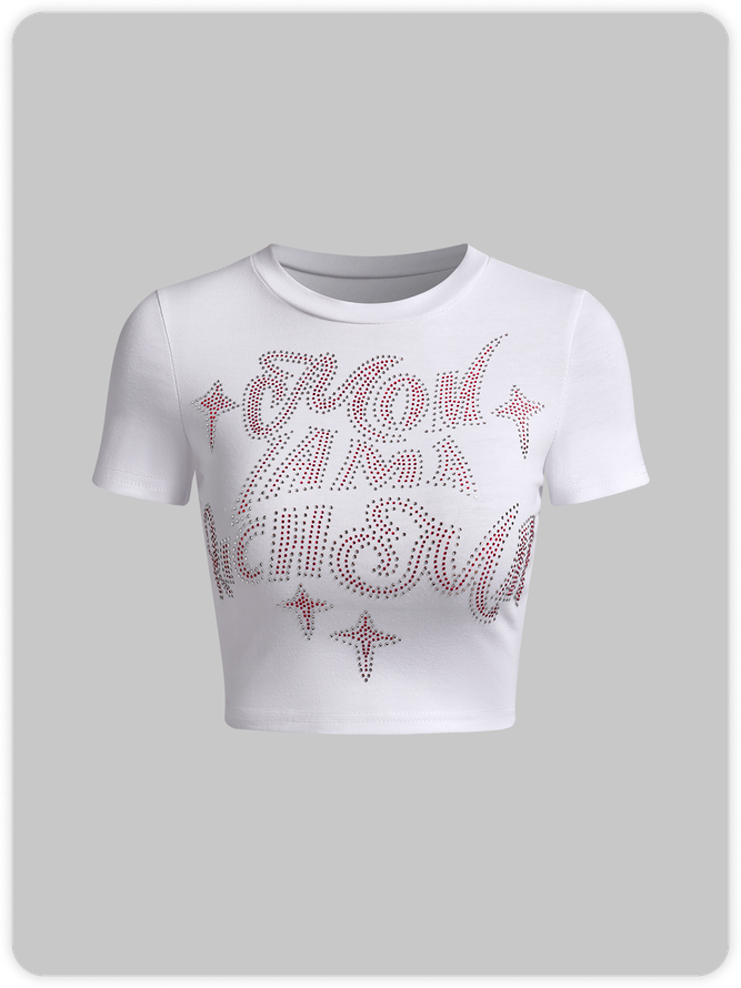 【Final Sale】Y2k White Hotfix rhinestone Top TShirt kollyy