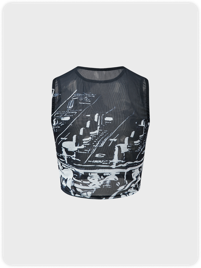 Y2k Gray Body print Mesh Top Tank Top & Cami