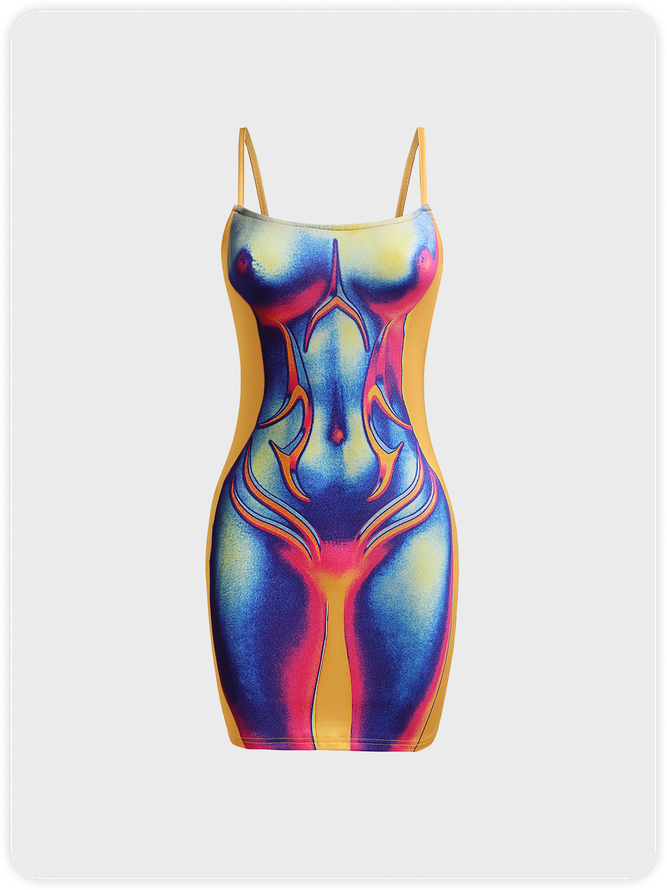 Edgy Multicolor Thermal body print Dress Mini Dress