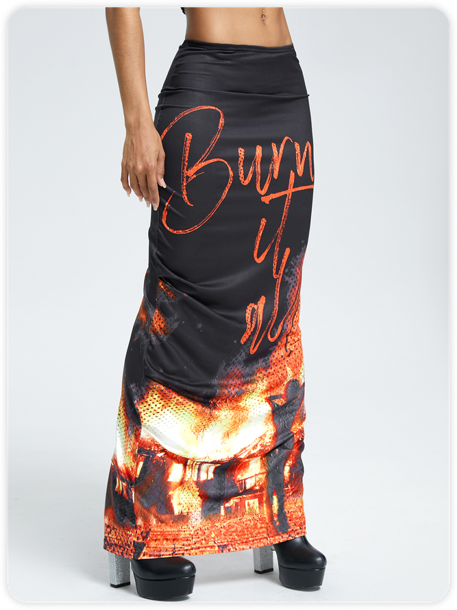 Edgy Black Body print Bottom Skirt