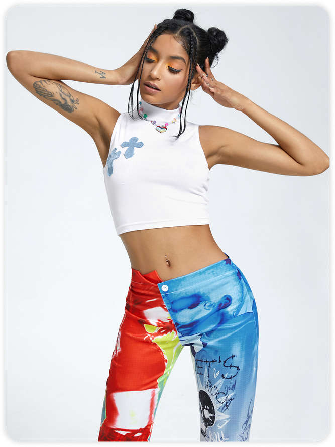 Y2k White Denim cross embroidery Top Tank Top & Cami