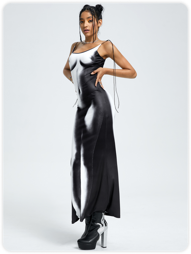 Edgy Black Body print Dress Midi Dress