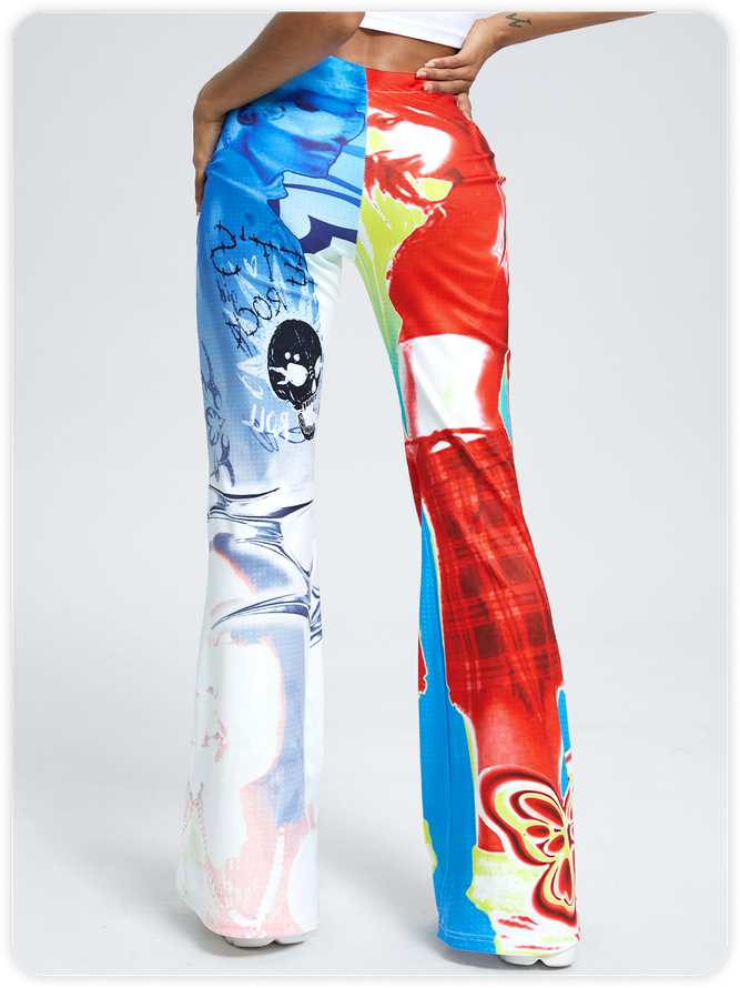 Edgy Multicolor Figure print Color block Bottom Pants