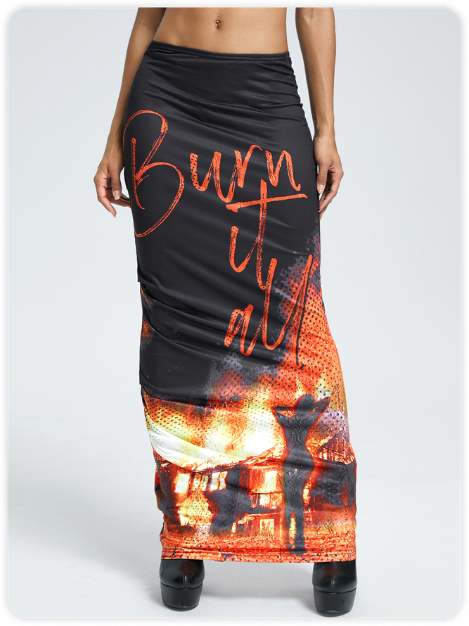 Edgy Black Body print Bottom Skirt