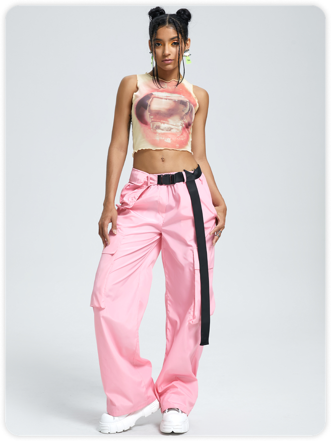 Y2k Pink Mesh Lips Top Tank Top & Cami