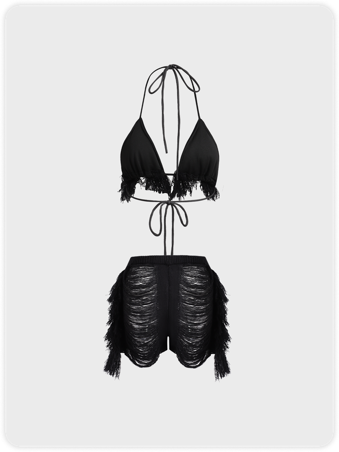 【Final Sale】Edgy White Knit wear Bikini Two-Piece Set