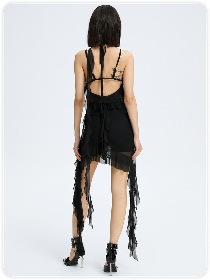 Y2k Balletcore Black Cut out Ruffles Dress Mini Dress
