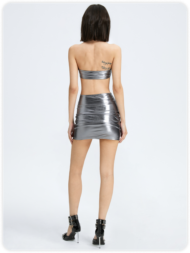 Edgy Silver Leather Dress Mini Dress