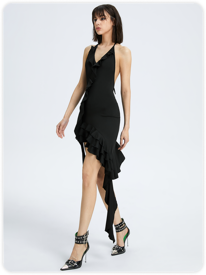 Y2k Balletcore Black Ruffles Dress Mini Dress