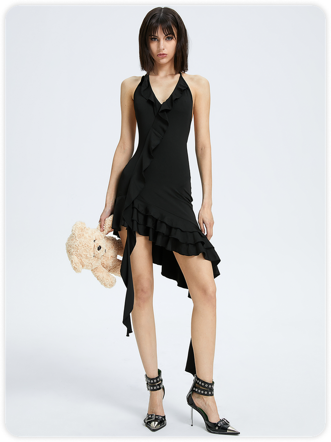 Y2k Balletcore Black Ruffles Dress Mini Dress