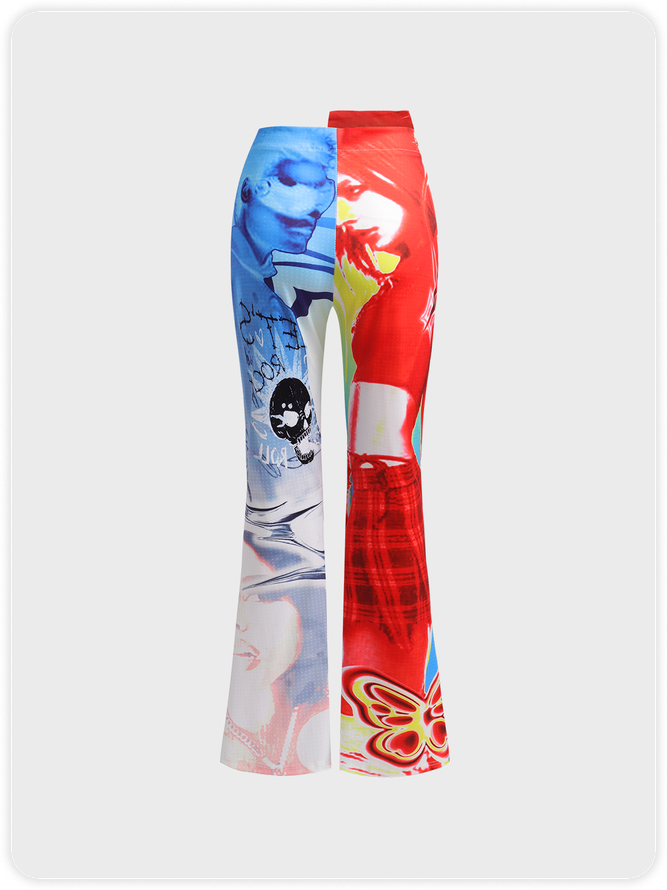 Edgy Multicolor Figure print Color block Bottom Pants