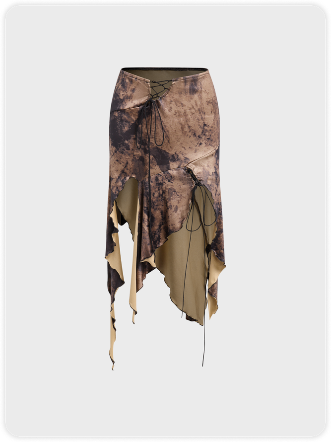 Y2k Brown Slit Bottom Skirt