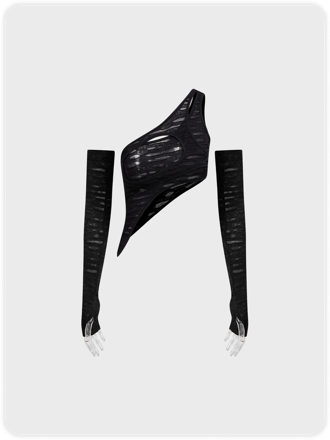 Y2K Off White Asymmetrical Design Arm Sleeves Cyberpunk Top Women Top