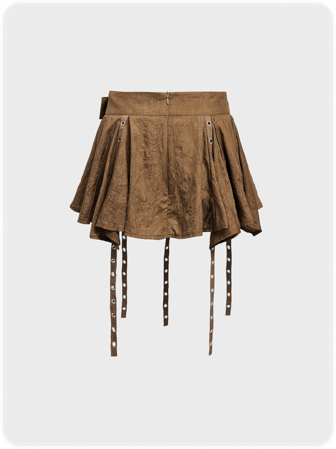 Y2k Brown Irregular hem Belt Bottom Skirt