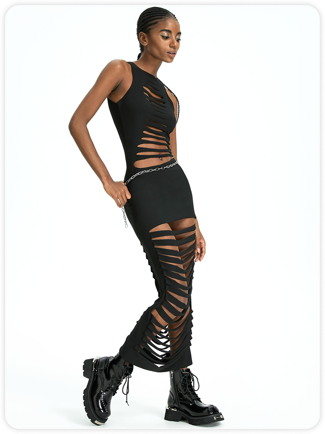 Street Black Cut out Dress Midi Dress | kollyy