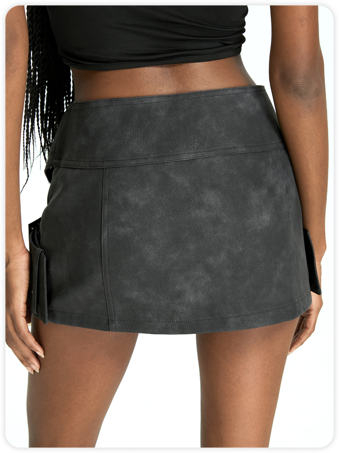 Punk Black Cross belt Metal Bottom Skirt
