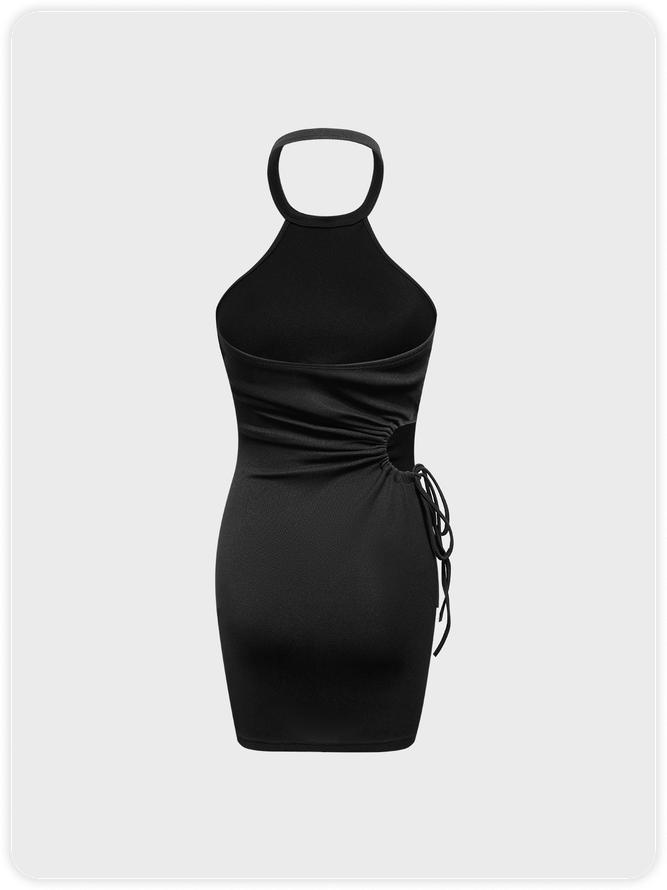 【Final Sale】Street Black Drawstring Cut out Dress Mini Dress
