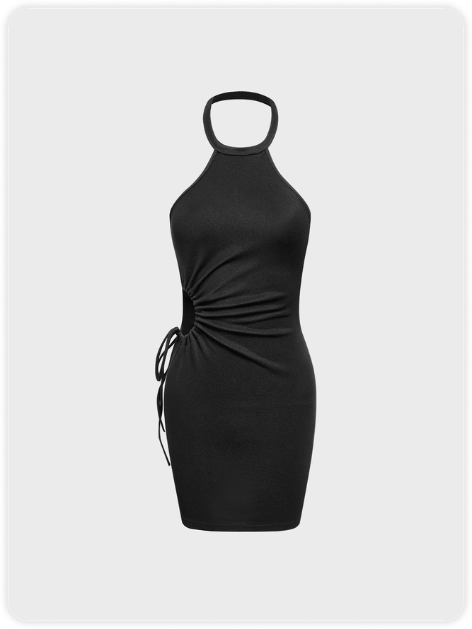 【Final Sale】Street Black Drawstring Cut out Dress Mini Dress